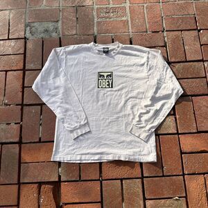 Obey Eyes Logo Long Sleeve Shirt White Size L Streetwear Skate Graphic Tee